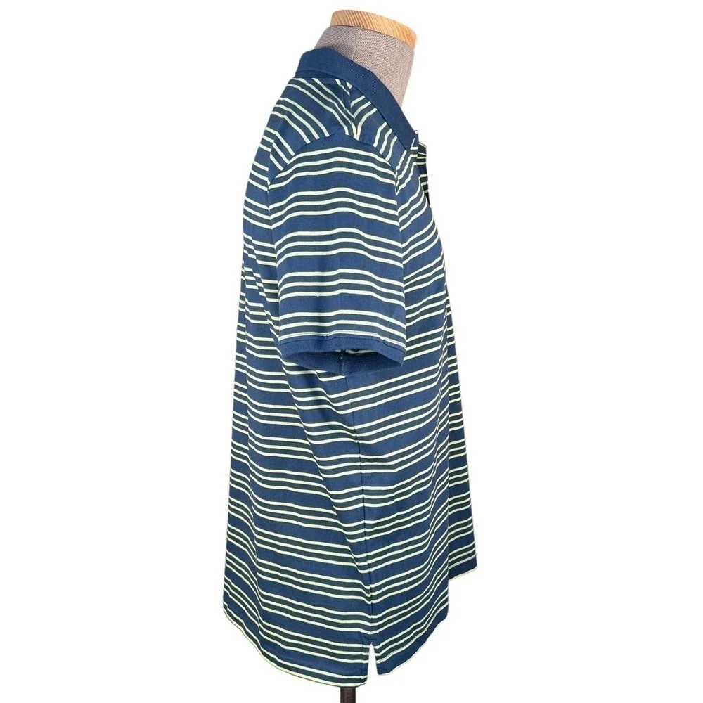 Margaritaville Men's Blue & Chartreuse Striped Polo with UPF +30 Large NWT
